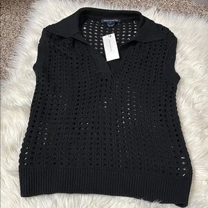 NWT French Connection See Through Holes Sweater Vest In Black Size XS